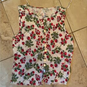 Free People Strawberry Print Button-Up Blouse